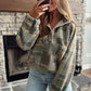 Green Western Print Fleece Pullover Long Sleeve