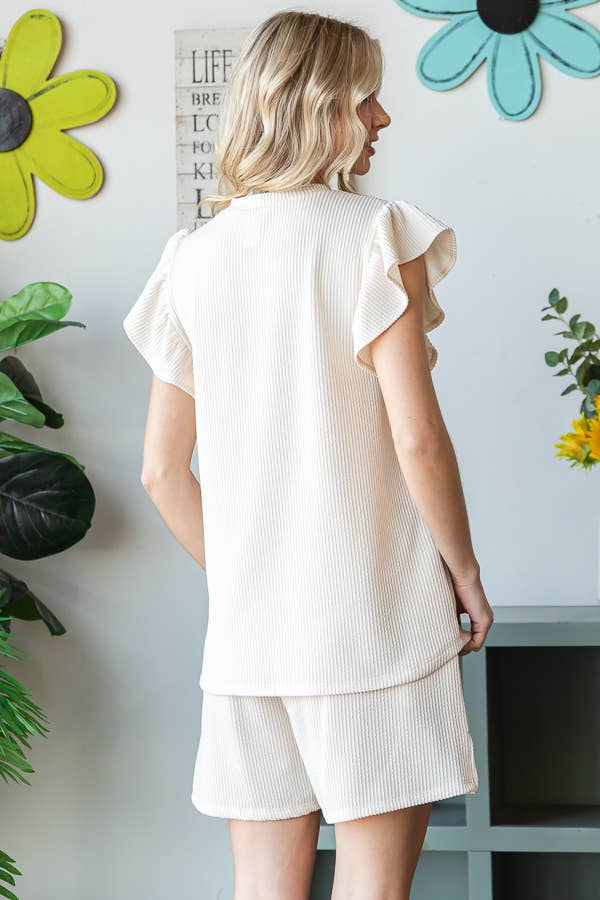 Ruffle Sleeve Top and Shorts Lounge Set
