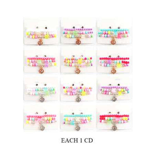 Kids Heart Charm Butterfly Beaded Stretch Bracelet Earring Set