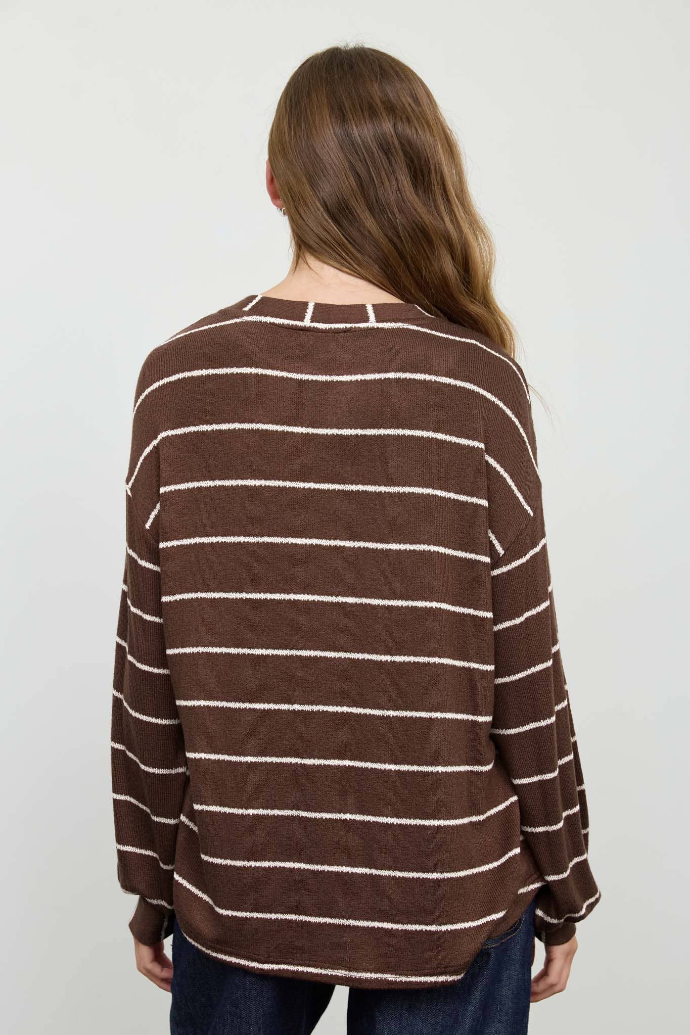 STRIPE LONG SLEEVE CUFFED RELAXED KNIT TOP