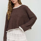 CONTRAST TRIM AND KNIT PATTERN LONG SLEEVE SWEATER