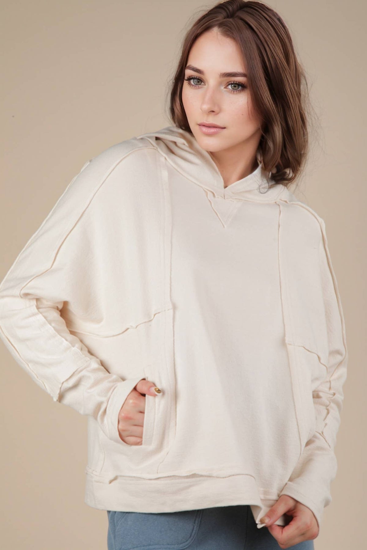 Sadie Raw Edge Cute Detail Hoodie Knit Top