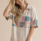 Collared Notch Neck Floral Patchwork Print Top