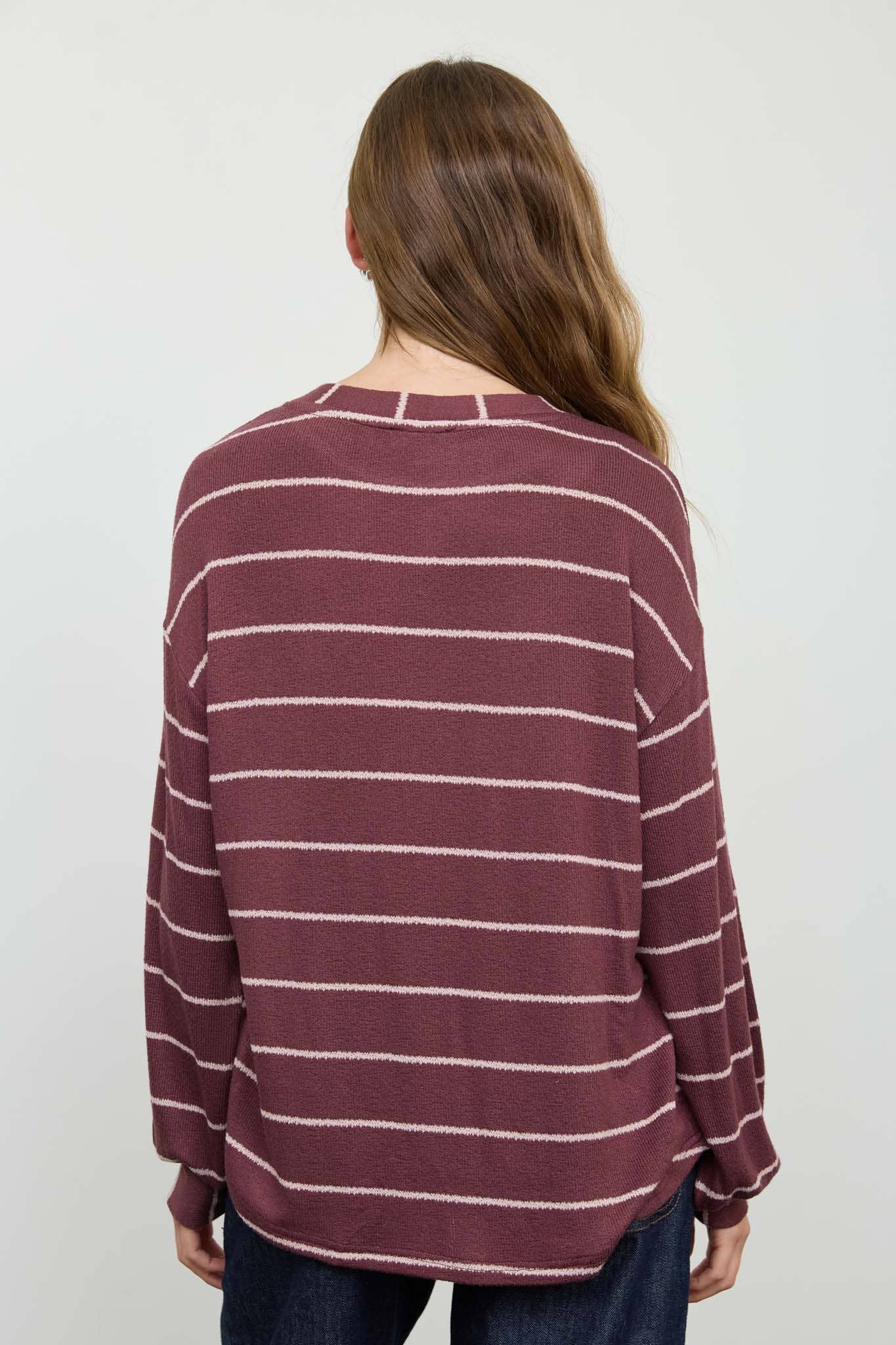 STRIPE LONG SLEEVE CUFFED RELAXED KNIT TOP
