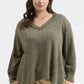 PLUS V NECK ASYMMETRICAL HEM LONG SLEEVE KNIT TOP