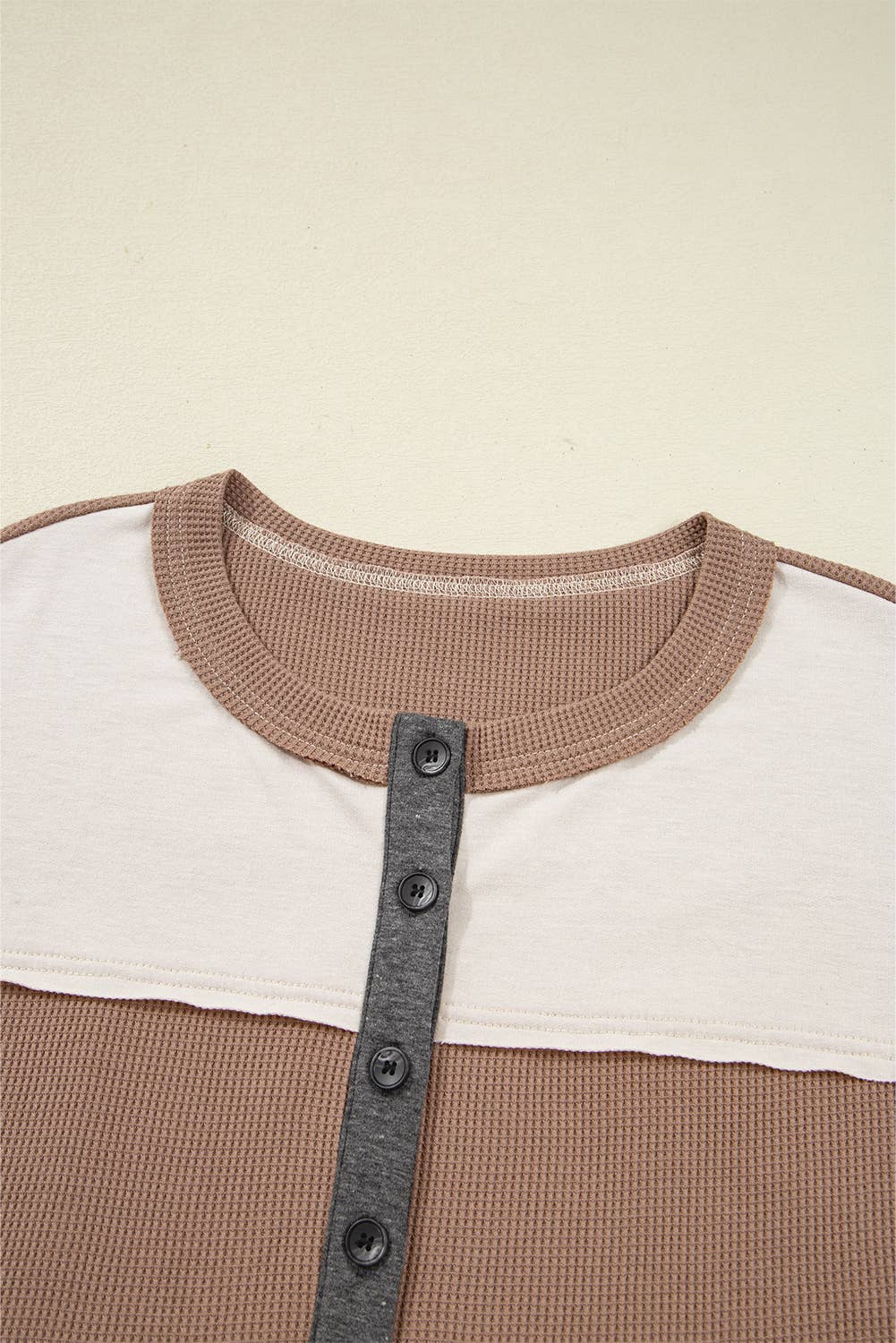 Colorblock Waffled Patchwork Loose Top