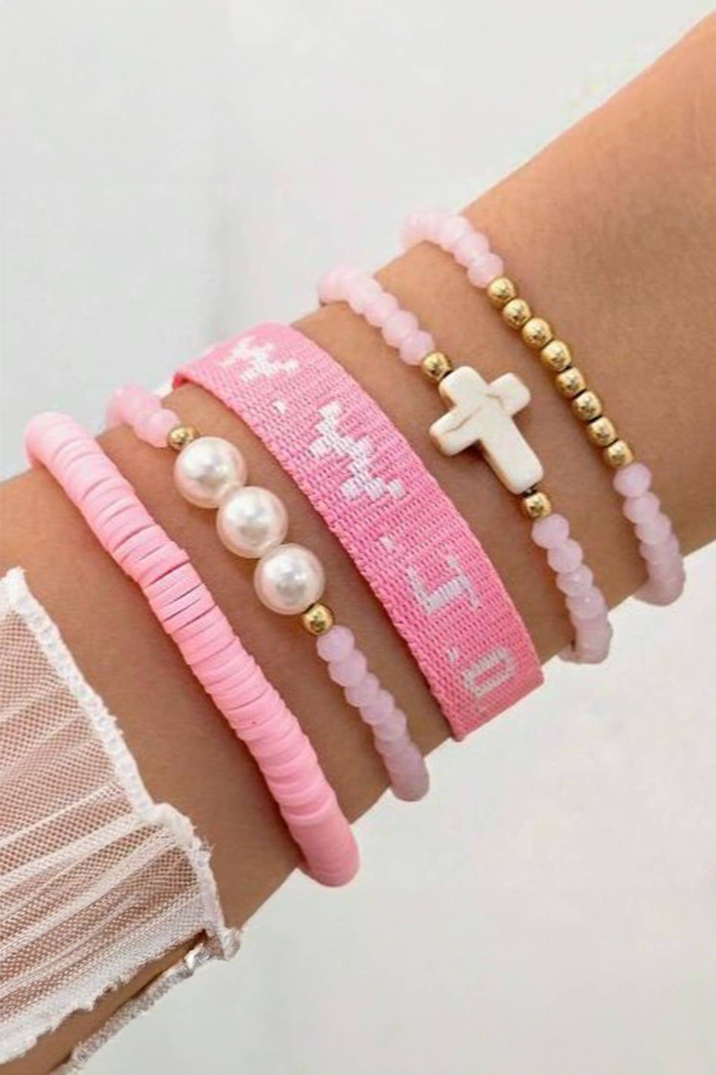 WWJD Faith Prompt Mix Beading 5pcs Bracelet Set