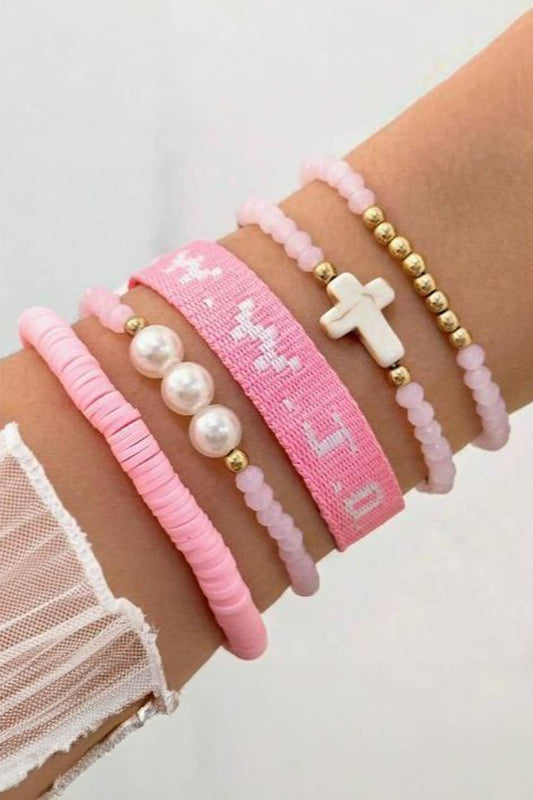 WWJD Faith Prompt Mix Beading 5pcs Bracelet Set