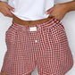 Blue Gingham Printed High Waist Shorts