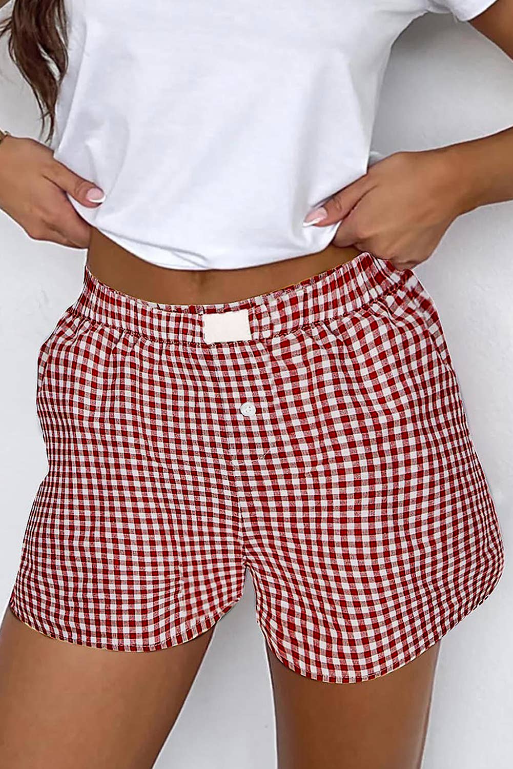 Blue Gingham Printed High Waist Shorts