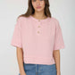 RAW EDGE HENLEY SHORT SLEEVE WAFFLE KNIT TOP