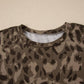 Brown Leopard Print Patchwork Pullover Drawstring Loose Pant Set