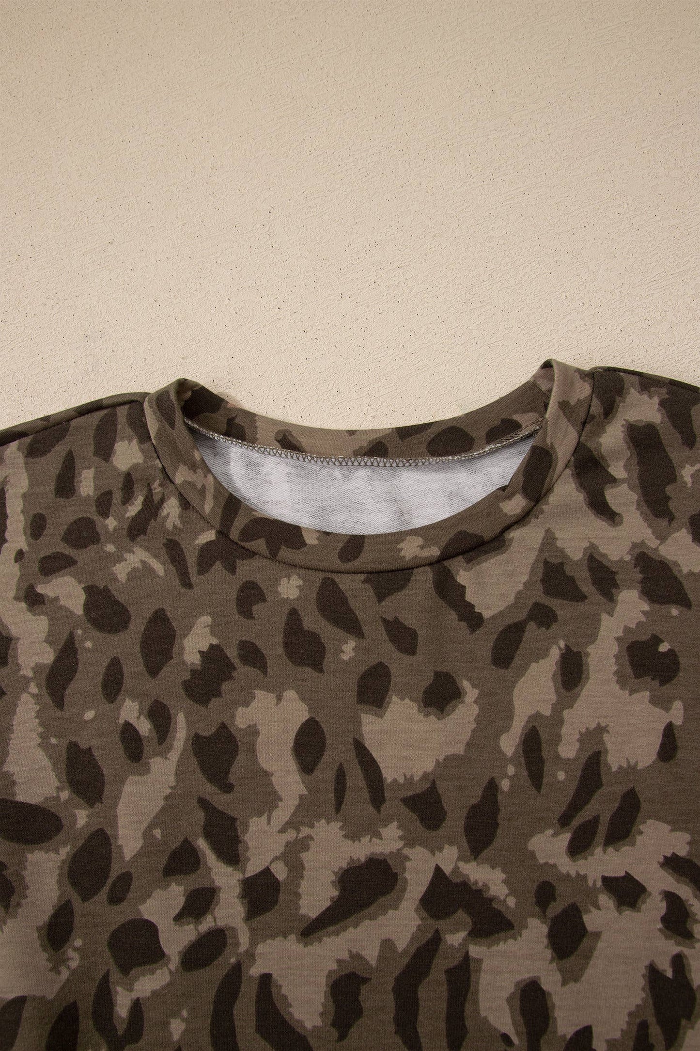 Brown Leopard Print Patchwork Pullover Drawstring Loose Pant Set