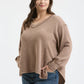 PLUS V NECK ASYMMETRICAL HEM LONG SLEEVE KNIT TOP