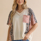 Floral Leopard Color Block Dolman Knit Top