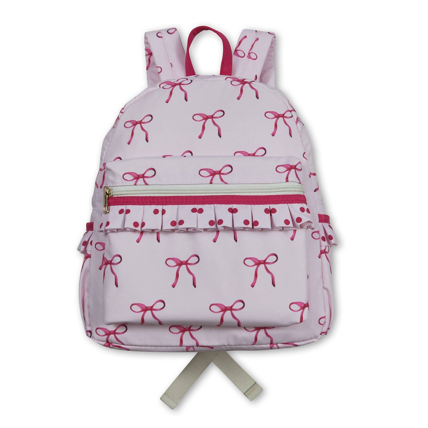 Pink bow polka dots ruffle kids girls backpack