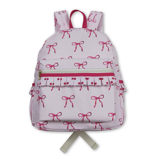 Pink bow polka dots ruffle kids girls backpack