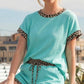 Leopard Print Trim Waffle Knit Loungewear Set