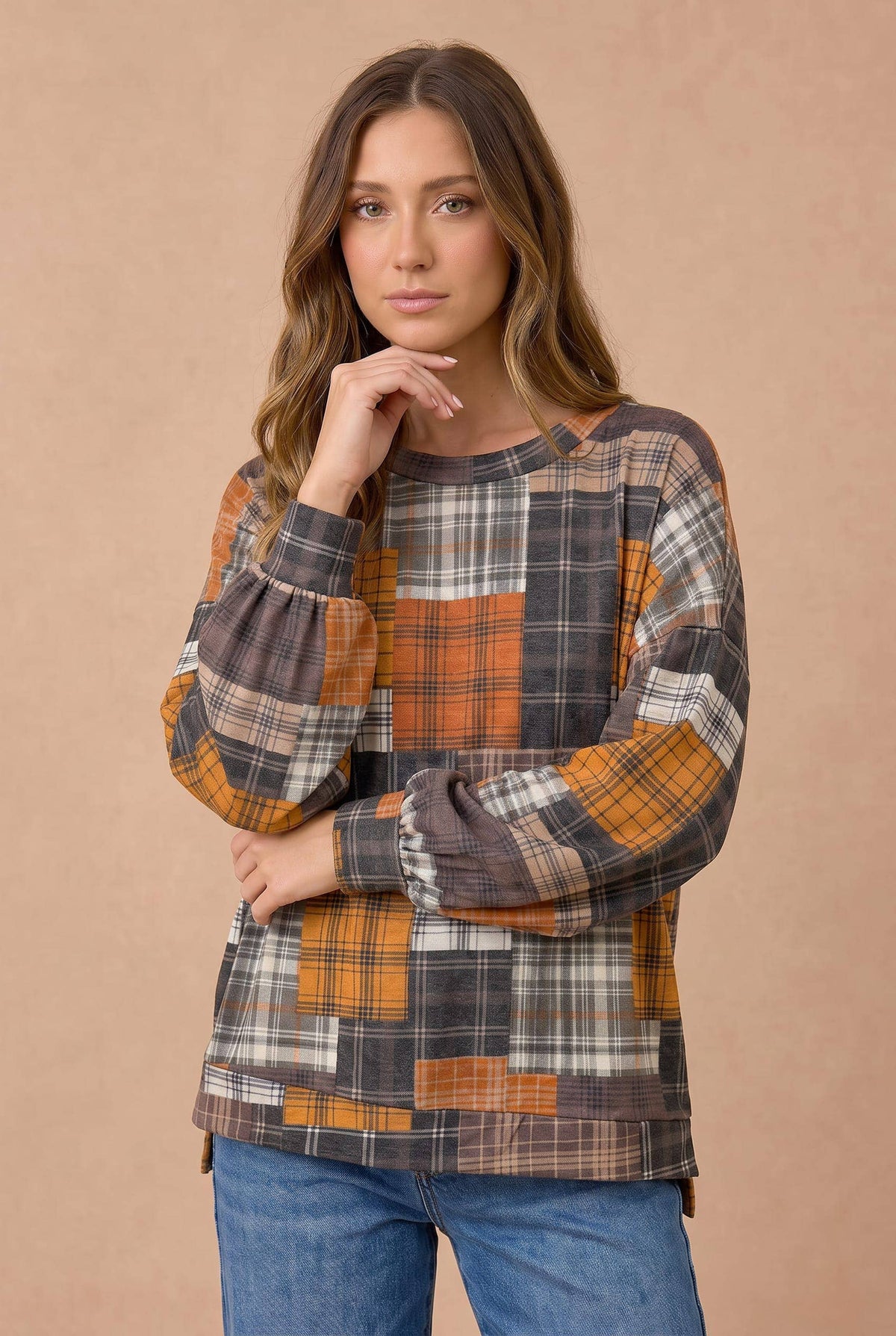 Oversized Mixed Print Sweater Knit Top