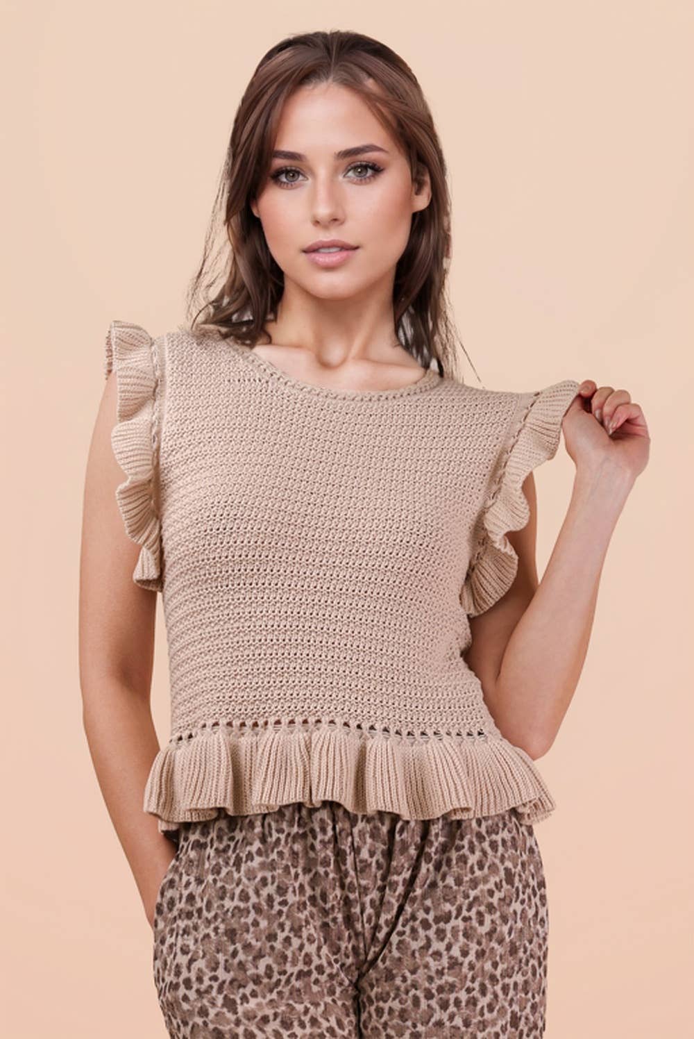 Ruffled Sweater Knit Top