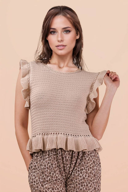 Ruffled Sweater Knit Top