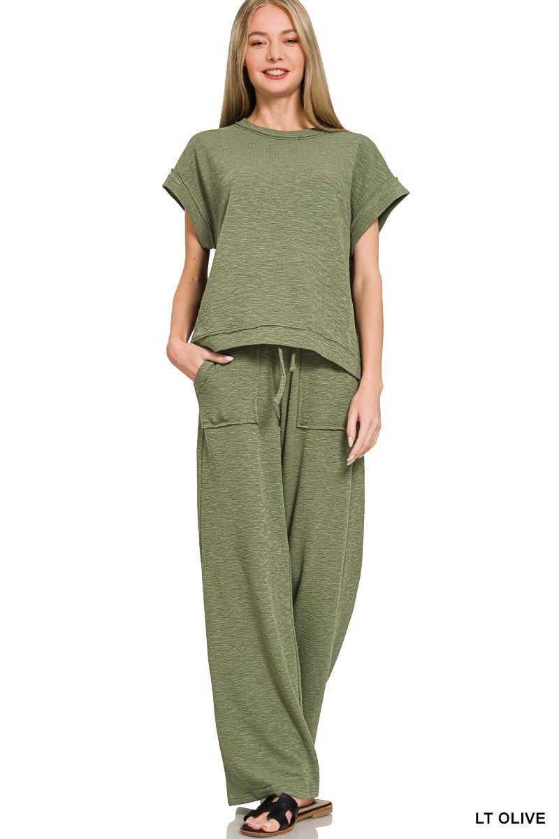 Cotton Slub Tee & Pants 2pc Set  Zenana