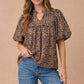 Leopard Ruffle Notch Neck Blouse