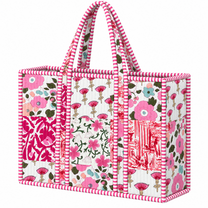 Pink Garden Patchwork Quilted Bag Print