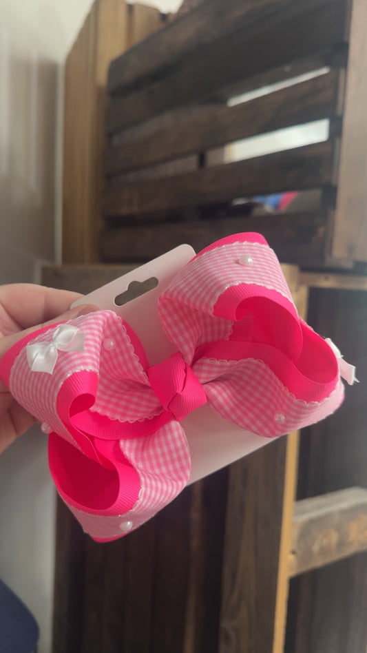 Pink Gingham w Pearls & Bows