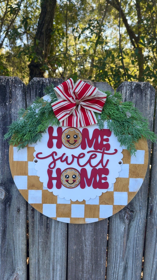 Gingerbread checkered home sweet home door hanger