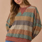 Stripe Waffle Wave Rib Banded Hem Pullover