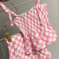 Pink White Checkered Short Set
