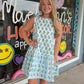 White with Blue Stripes & Flower Mini Dress
