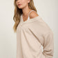 RAW EDGE V-NECK LONG SLEEVE TEXTURED KNIT TOP