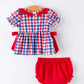 4th of July Plaid Flag Girl Bloomer Set With Bow