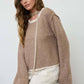 CONTRAST TRIM AND KNIT PATTERN LONG SLEEVE SWEATER