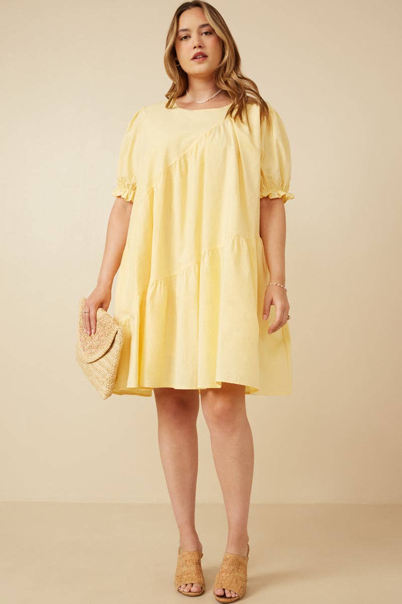 Womens Asymmetric Seam Detail Cinched Cuff Poplin Dress