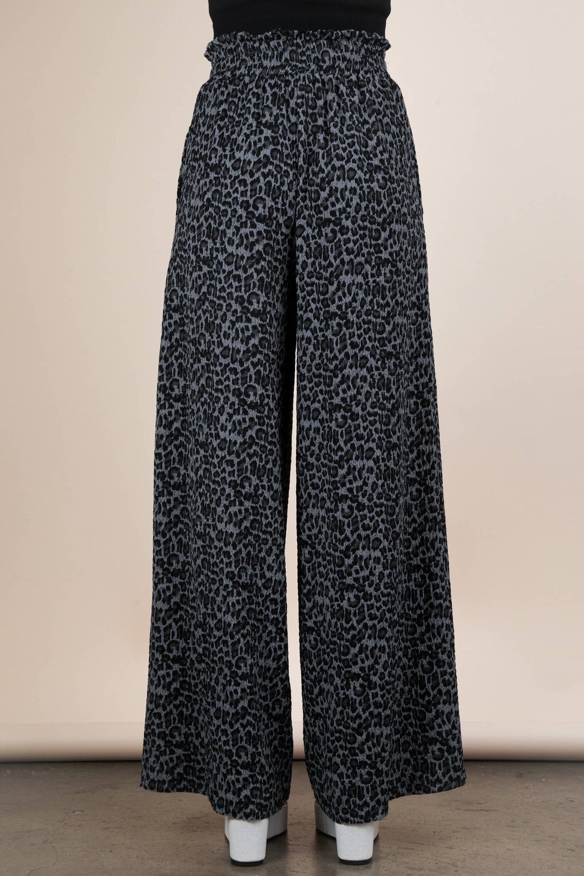 Leopard Print Wide Leg Pleated Pants