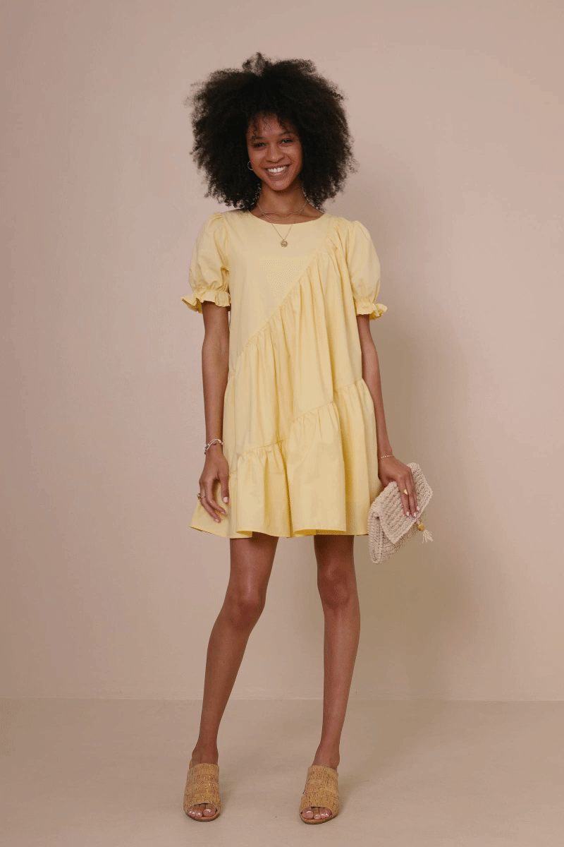 Womens Asymmetric Seam Detail Cinched Cuff Poplin Dress