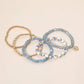 5PCS - Flower Stem Embossed Oval Charm Faceted Beaded Stretch Multi Layered Bracelets