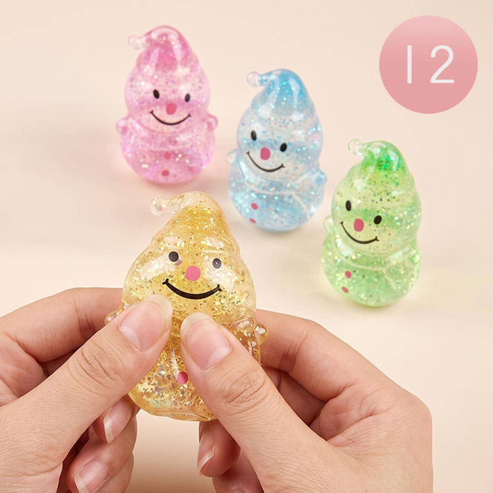 12PCS - Glitter Snowman Squeeze Squishy Stress Relief Toy