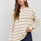 STRIPE LONG SLEEVE CUFFED RELAXED KNIT TOP
