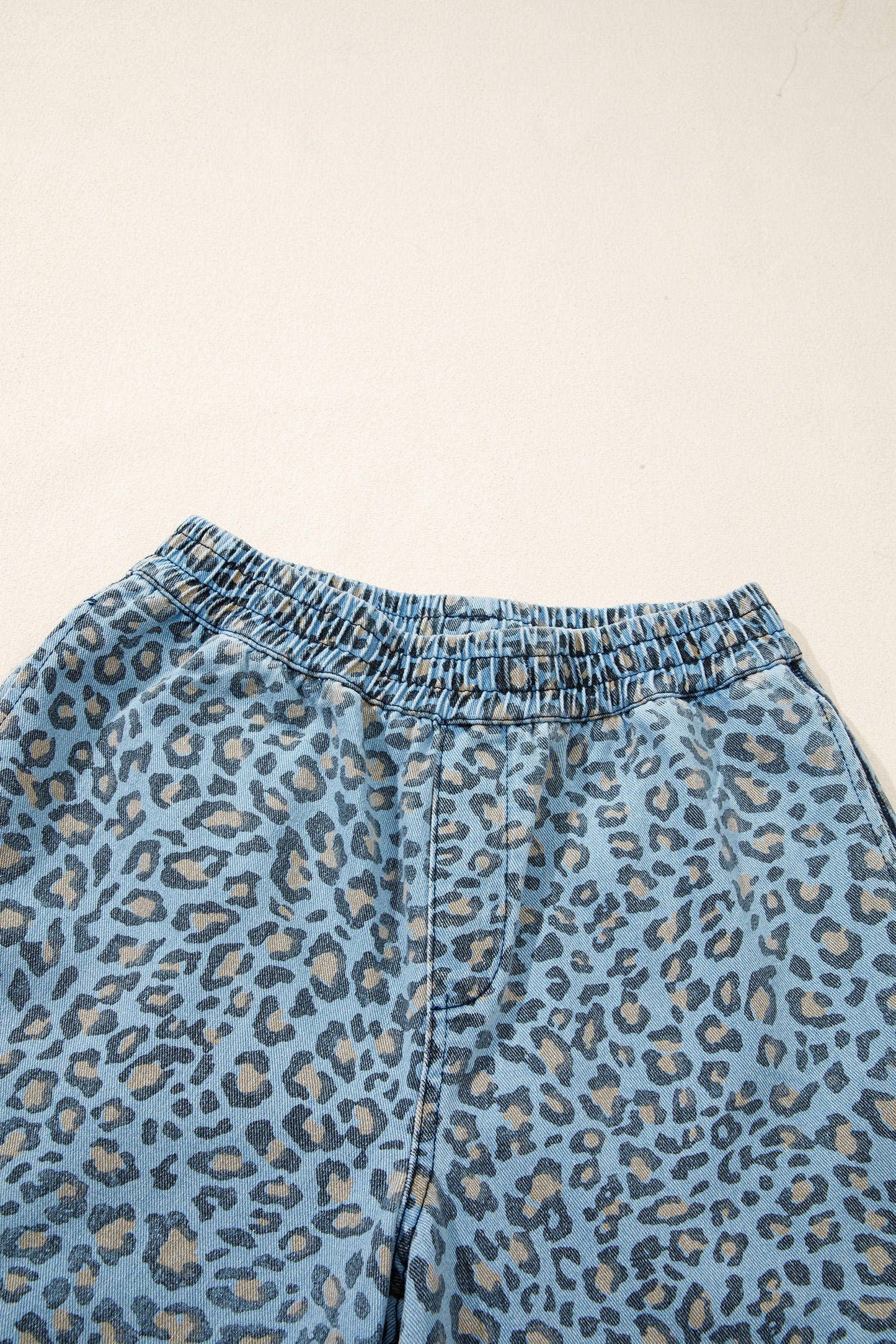 Leopard Print Exposed Seam Detail Wide Leg Drawstring Jeans