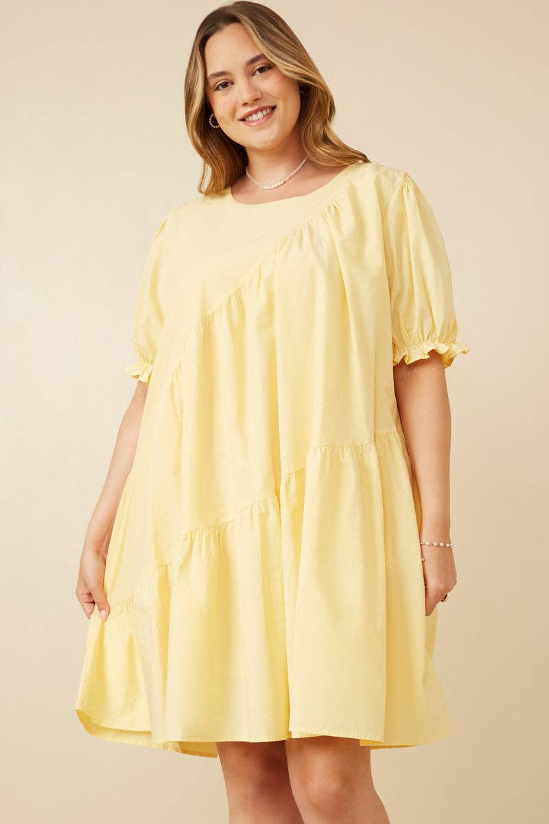 Womens Asymmetric Seam Detail Cinched Cuff Poplin Dress