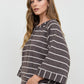 STRIPE HENLEY WIDE LONG SLEEVE KNIT TOP