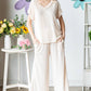 Textured V neck Top And Wide Leg Lounge Set
