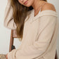 RAW EDGE V-NECK LONG SLEEVE TEXTURED KNIT TOP