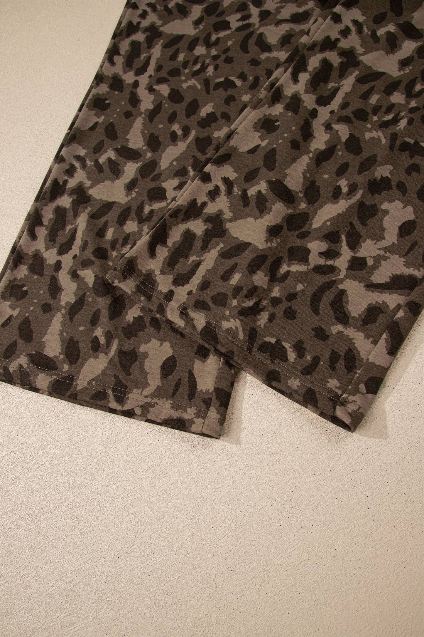 Brown Leopard Print Patchwork Pullover Drawstring Loose Pant Set