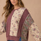 Mixed Fabric Floral Waffle Knit Paneling Top