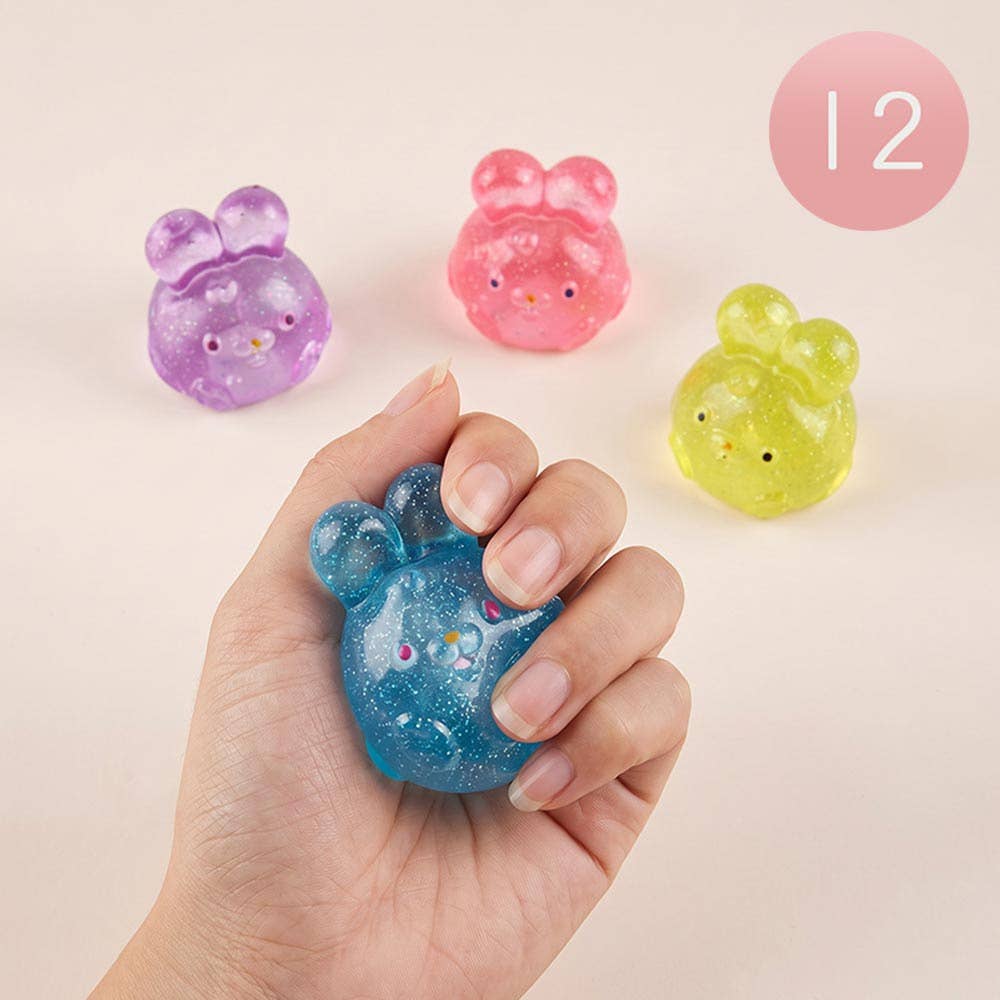 12PCS - Glitter Bunny Squeeze Squishy Stress Relief Toy